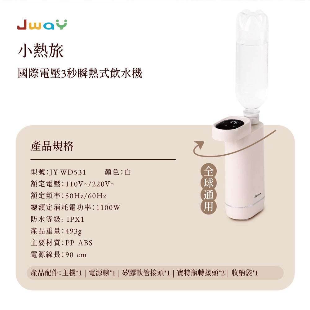 Jway Mini Hot Trip | International Voltage 3-Second Instant Hot Water Dispenser