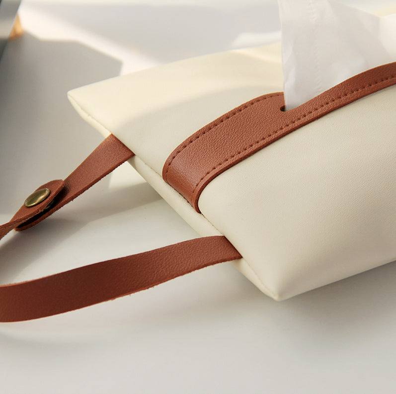 Hanging Two-Tone Leather Car Tissue Holder/Cover