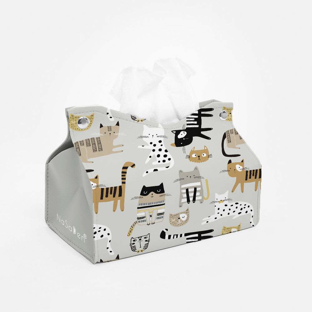 NaSaDen Printed Leather Tissue Box - Fresh and Waterproof Tissue Cover / Home and Car Storage Bag