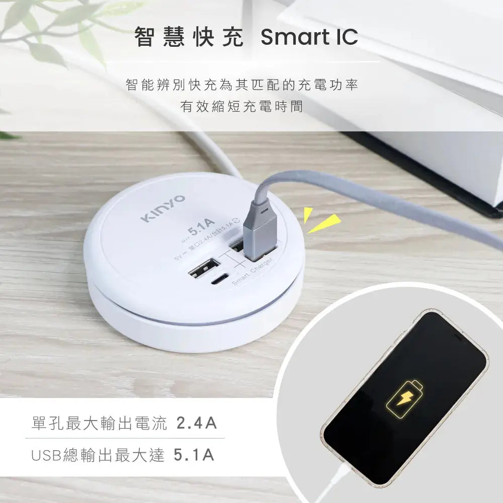 【KINYO】4USB收納智慧快充分接器 KINYO