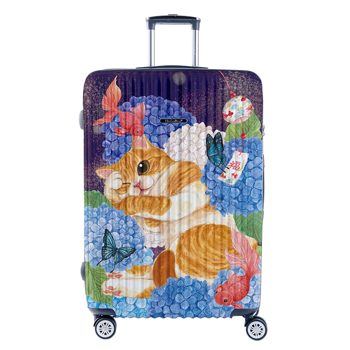 The second generation version of NaSaDen NaSa Denxin Wuyou [English blue cat joint model] cat’s four seasons printed zipper suitcase 22 inches/26 inches/29 inches 