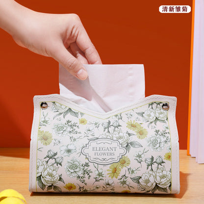復古藝術花卉皮革面紙盒 - 歐式清新防水衛生紙套 / 居家車用收納袋