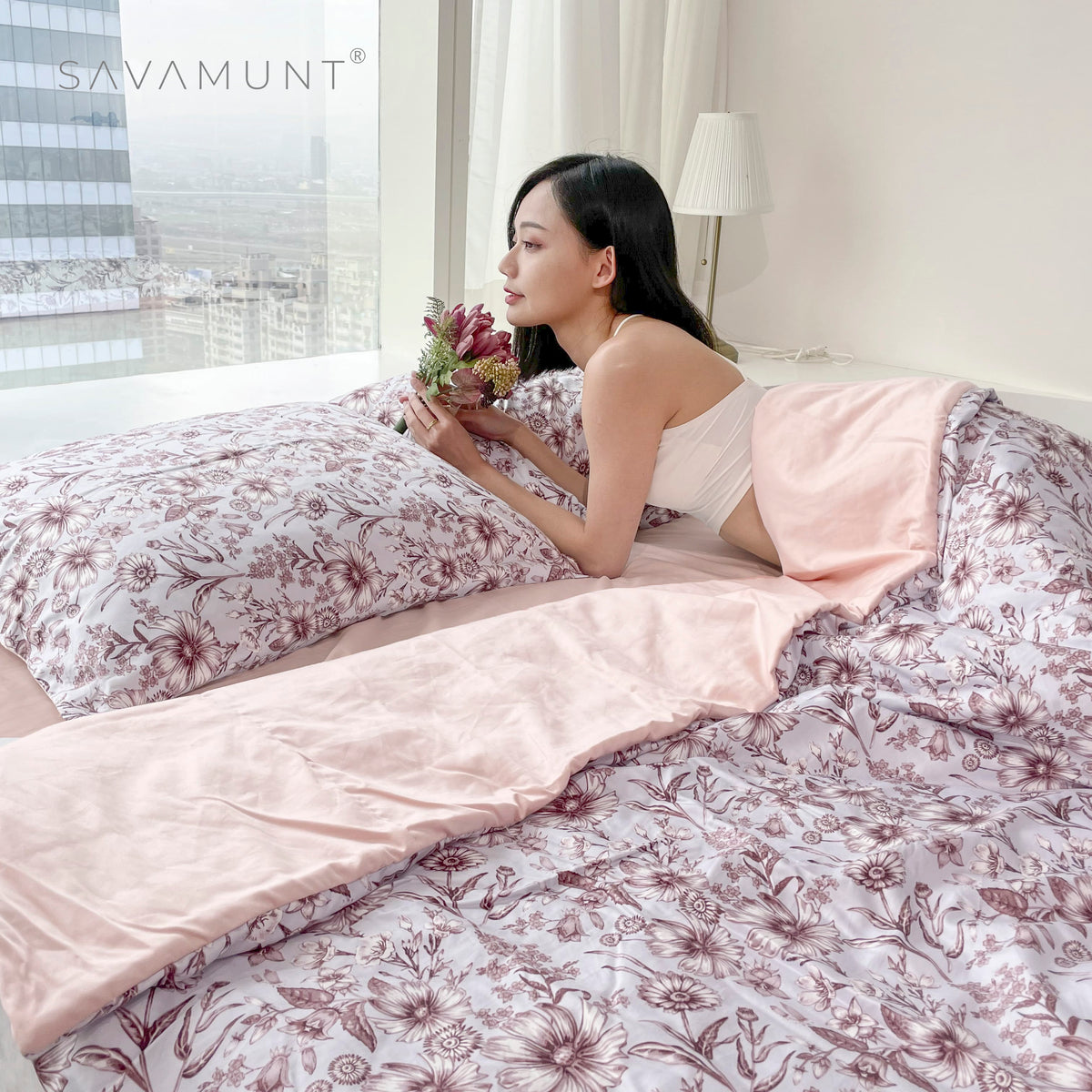 【Savamunt】Four-piece bed bag set Austrian Lenzing Tencel™ Modal standard/large/extra large double (warm orange pink)
