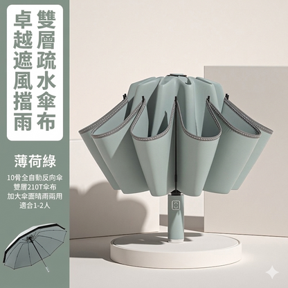 360度安全反光條十骨反向全自動摺疊傘｜雨天不濕身 晴雨兩用加大傘面