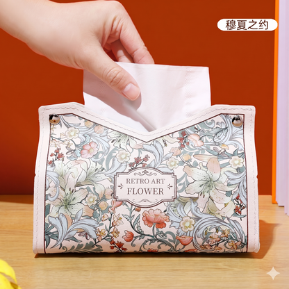 復古藝術花卉皮革面紙盒 - 歐式清新防水衛生紙套 / 居家車用收納袋