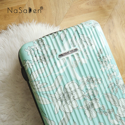 The second generation version of NaSaDen NaSa Denxin Wuyou [English blue cat joint model] cat’s four seasons printed zipper suitcase 22 inches/26 inches/29 inches 