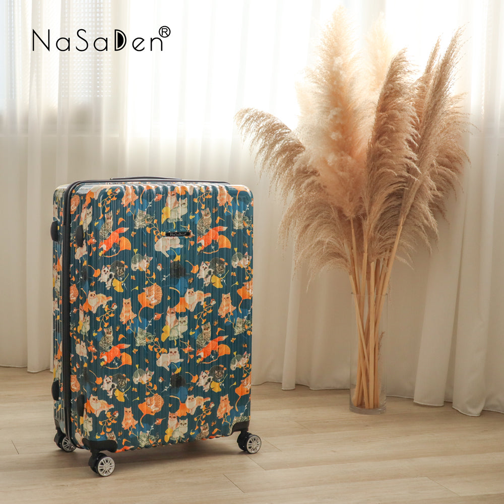 The second generation version of NaSaDen NaSa Denxin Wuyou [English blue cat joint model] cat’s four seasons printed zipper suitcase 22 inches/26 inches/29 inches 