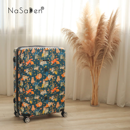 The second generation version of NaSaDen NaSa Denxin Wuyou [English blue cat joint model] cat’s four seasons printed zipper suitcase 22 inches/26 inches/29 inches 