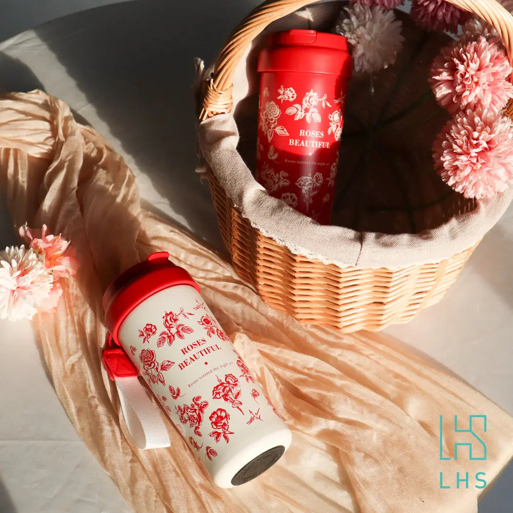 【LHS】凡爾賽玫瑰印花不銹鋼真空保溫保冷杯 采寓生活館