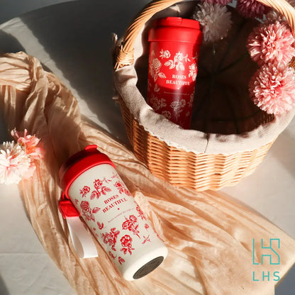 【LHS】凡爾賽玫瑰印花不銹鋼真空保溫保冷杯 采寓生活館