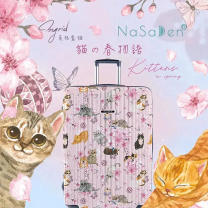 二代版 毓 NaSaDen納莎登新無憂【英格藍貓聯名款】貓咪的四季印花拉鍊行李箱22吋/26吋/29吋 NaSaDen行李箱