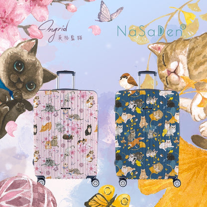 The second generation version of NaSaDen NaSa Denxin Wuyou [English blue cat joint model] cat’s four seasons printed zipper suitcase 22 inches/26 inches/29 inches 