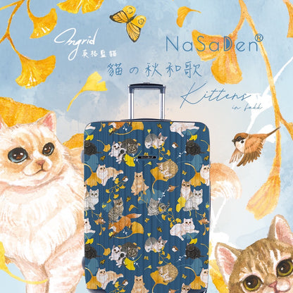 The second generation version of NaSaDen NaSa Denxin Wuyou [English blue cat joint model] cat’s four seasons printed zipper suitcase 22 inches/26 inches/29 inches 