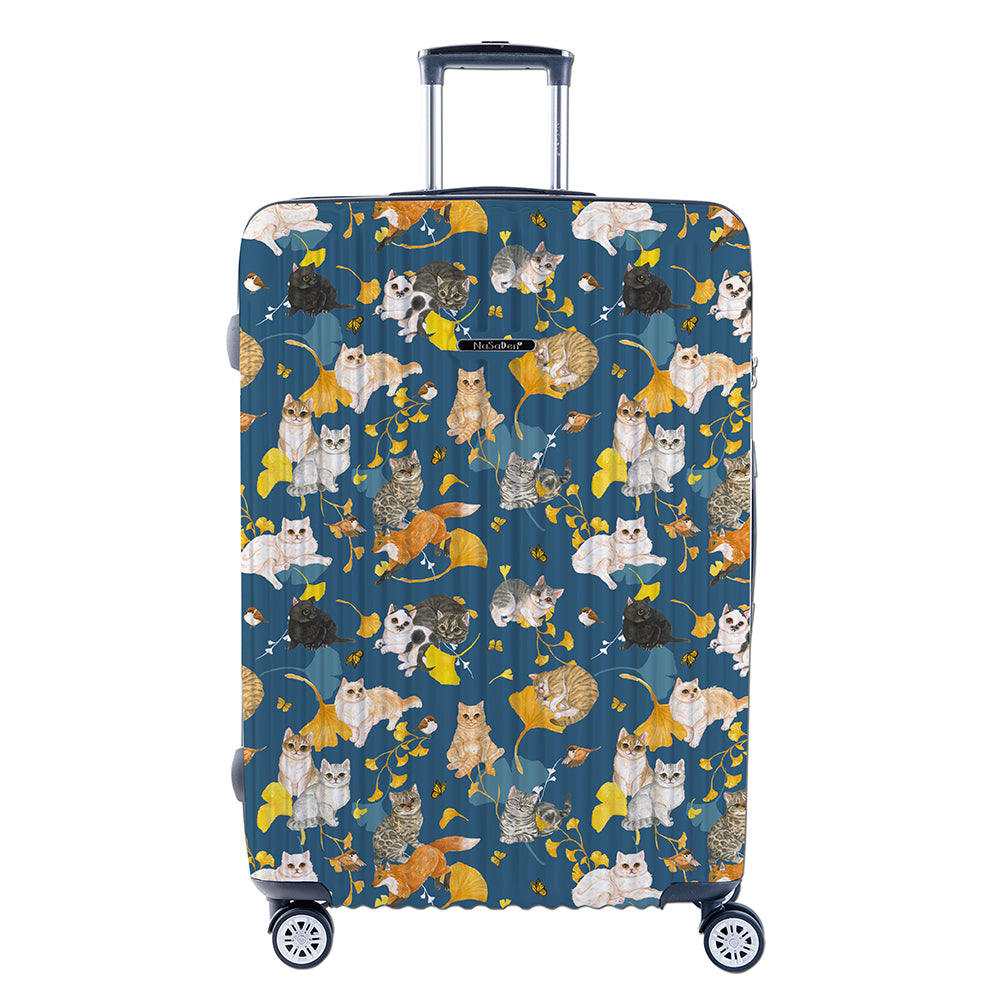 The second generation version of NaSaDen NaSa Denxin Wuyou [English blue cat joint model] cat’s four seasons printed zipper suitcase 22 inches/26 inches/29 inches 