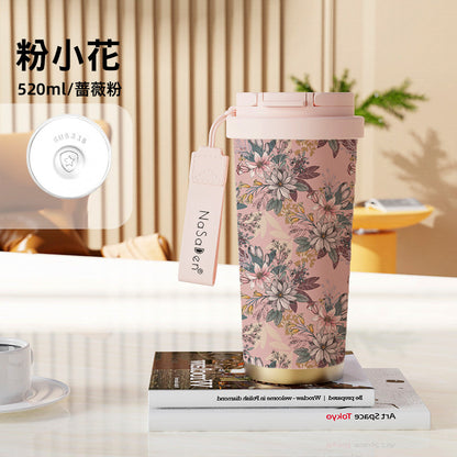 【NaSaDen】印花不銹鋼真空保溫保冷杯 520ml｜質感印花系列、長效保溫保冷，大口徑好清洗